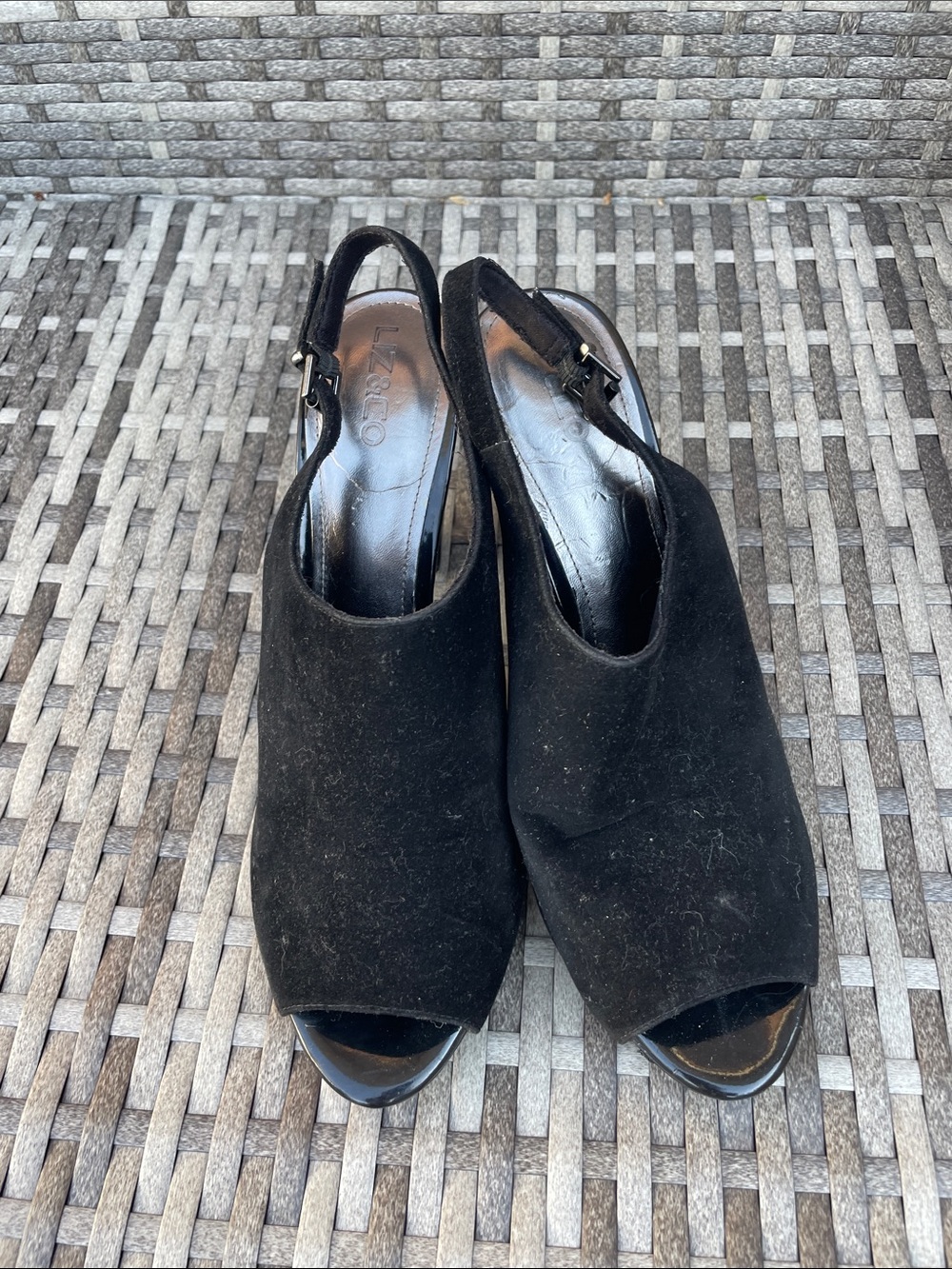 Liz & Co Black Suede Peep-Toe Slingback Heels - Unbranded